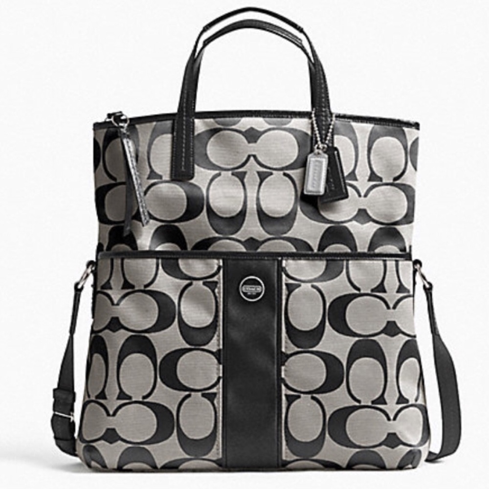 COACH SIGNATURE STRIPE FOLDOVER TOTE